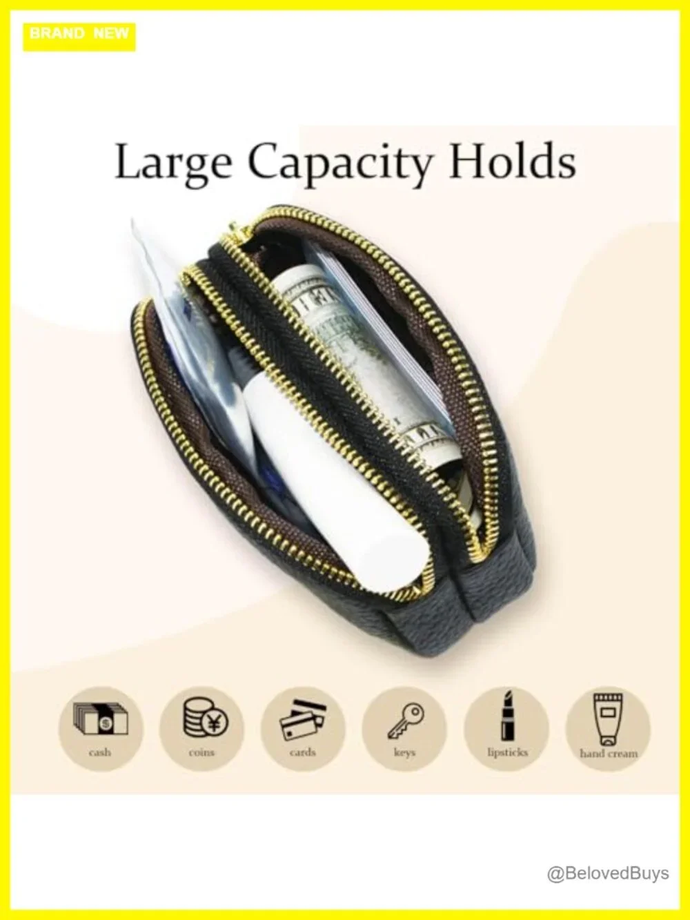 Faux Leather Coin Purse Women Small 2 Zipper Wallet Key Ring Card Holder